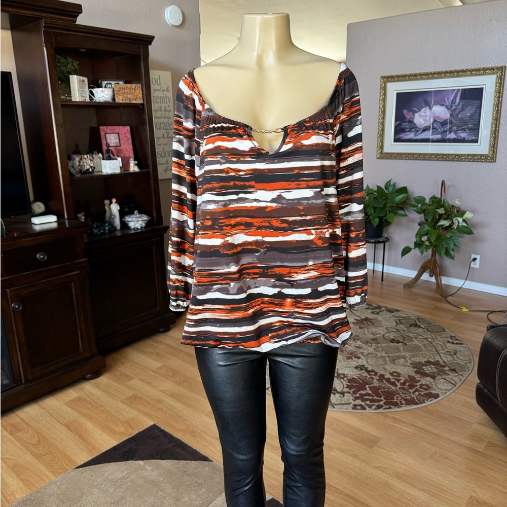 Elementz multicolor 3/4 sleeves Vneck blouse-size L - Picture 6 of 9